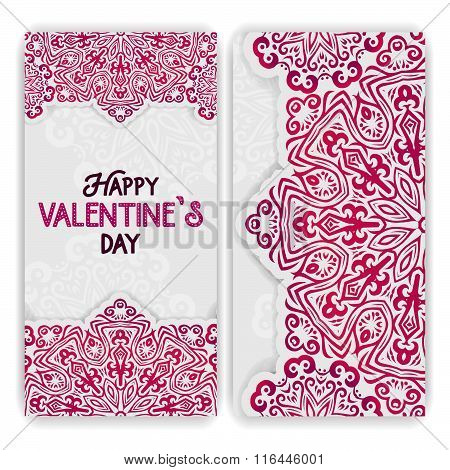 Happy Valentine's Day Greeting Card Template. Lacy Romantic Indian Style Invitation. Happy Valentine