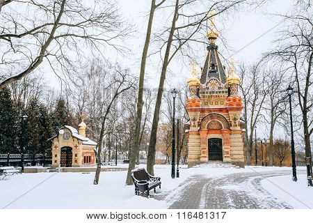 Chapel-tomb of Paskevich in Gomel, Belarus. Winter season