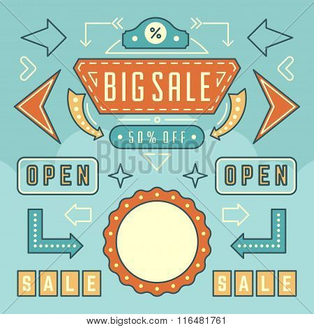 Retro American 1950s Sign Design Elements Set.