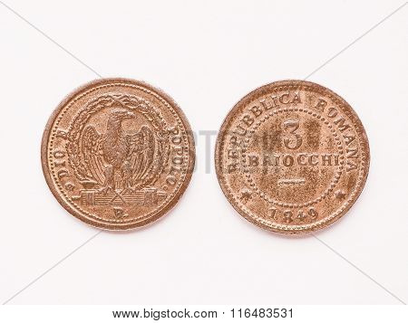Old Italian Coin 3 Baiocchi Vintage