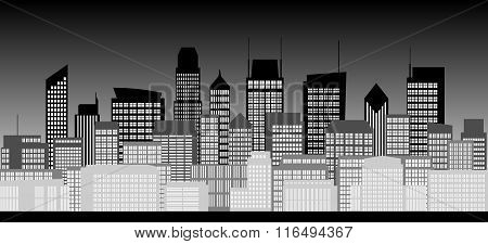 City Skyline In Black And White
