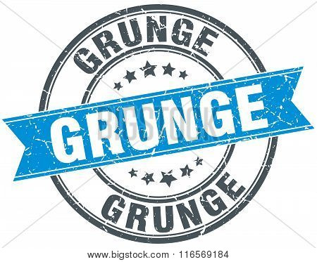 grunge blue round grunge vintage ribbon stamp