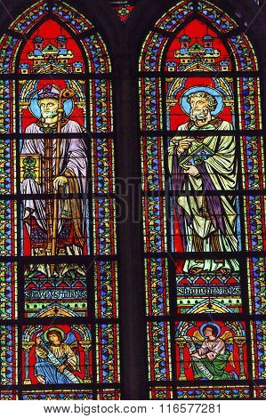 Saints Augustus Bishop Angels Stained Glass Notre Dame Cathedral Paris France