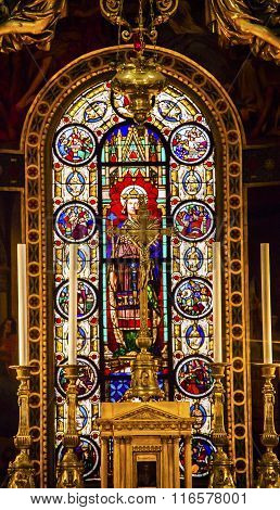 Altar Crucifix King Louis 9Th Stained Glass Basilica Saint Louis En L'ile Church Paris France
