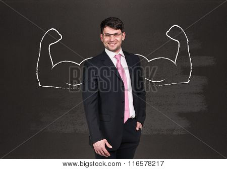 Businessman with drawn powerful hands