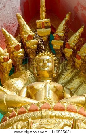 gold buddha statue with 7 heads Naka dragon