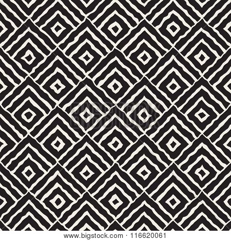 Vector Seamless Black And White Hand Painted Line Concentric Rhombus Shape Pattern