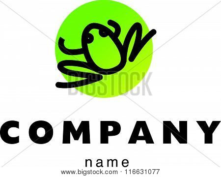 Vector simple flat logo with frog character.