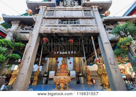 Main Hall, Thailand Style Belfry (thai Bell Tower) And Natural Stone Carve Granite Chinese Pagoda In
