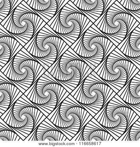 Seamless Monochrome Pattern With Grid Of Twirly, Spiral Tiles