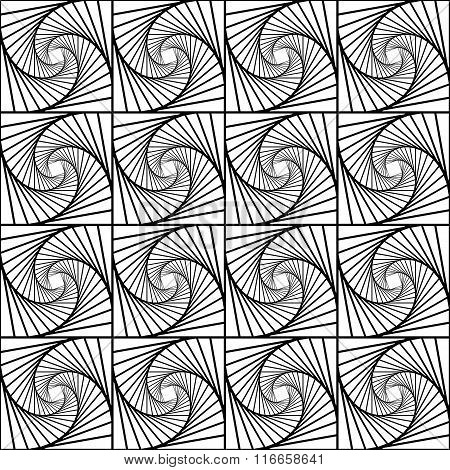 Seamless Monochrome Pattern With Grid Of Twirly, Spiral Tiles