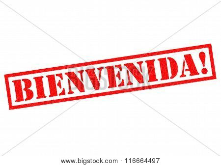 BIENVENIDA! red Rubber Stamp over a white background.
