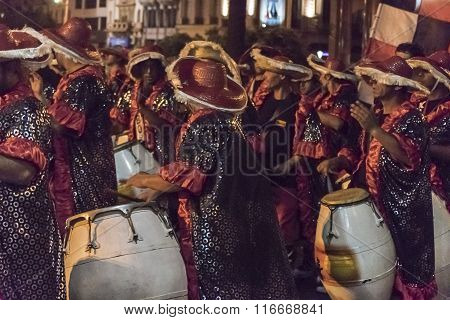 Group Of Candombe Drummers At Carnival Parade Of Uruguay