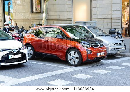 Barcelona, Spain - May 27: The Bmw I3 Electric Car Is On Street Of Barcelona City On May 27, 2015 In