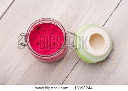 Natural diy homemade pink hummus