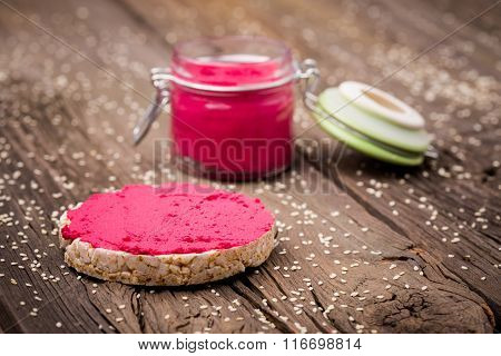 Natural diy homemade pink hummus