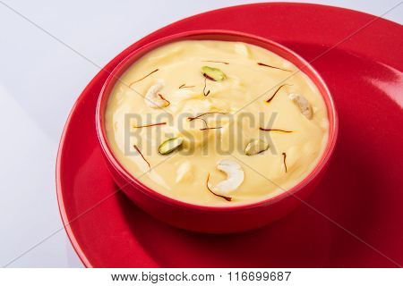 indian dessert or indian sweet Shrikhand, made up of strained yogurt or chakka, popular in maharasht