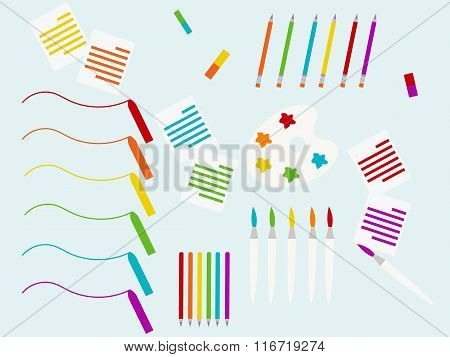 Background with school supplies set, vector illustration.