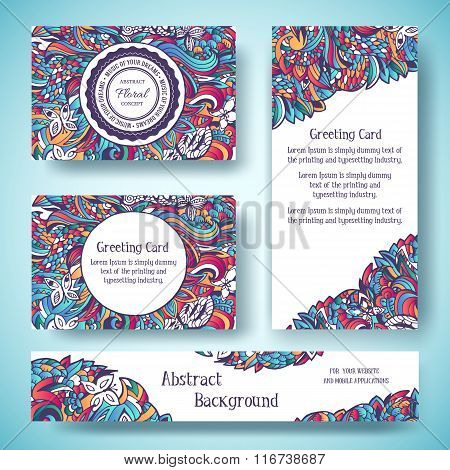 Templates of corporate Identity set with doodles abstract ornament. Vector illustration backgrounds