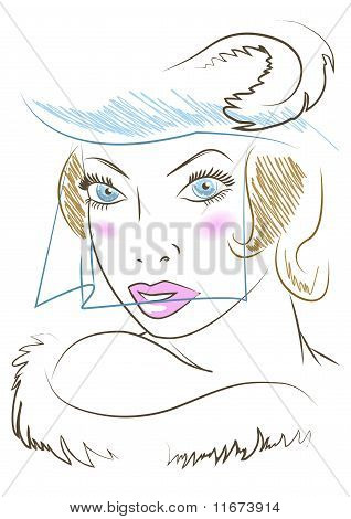 Femme au chapeau. Style rétro.