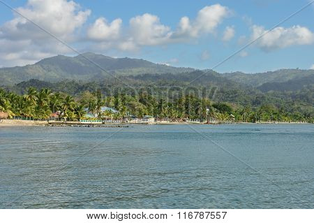 Beautiful tropical coast of the Caribbean sea by the little town of Omoa in Honduras