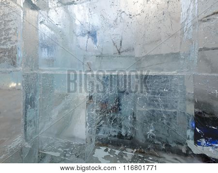Glacial Transparent Block Of Ice With Patterns.