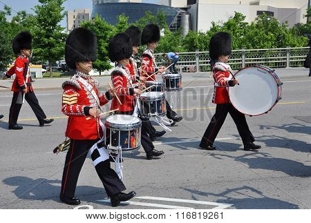 OTTAWA, CANADA - JULY 5, 2011: The Changing Guard Ceremony takes place at Parliament Hill in Ottawa, Canada. The ceremony is performed in every day in the summer months.
