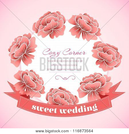 retro flower circle with ribbon concept. Vector illustration design
