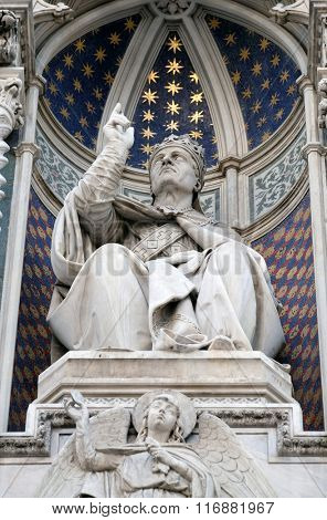FLORENCE, ITALY - JUNE 05: Pope Eugenius IV, Portal of Cattedrale di Santa Maria del Fiore (Cathedral of Saint Mary of the Flower), Florence, Italy on June 05, 2015