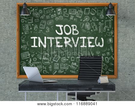 Hand Drawn Job Interview on Office Chalkboard.