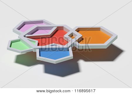 Five Colorful Three-dimensional Hexagons From Above