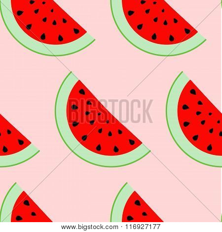Colorful seamless pattern of watermelon slices. Vector illustration of summer sliced melon fruits. E