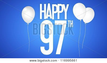 Happy Birthday Card - Boy With White Balloons - 97 Years Greeting Postcard - Illustration Anniversar
