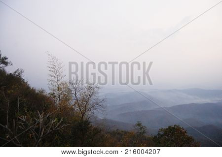 Aerial View Landscape Mountain And Forest In Nan City From Doi Samer Dao In Sri Nan National Park Of