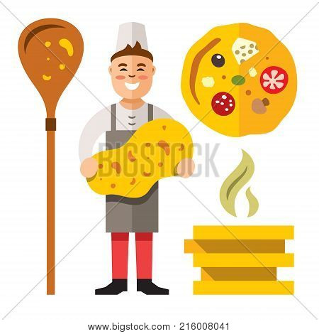 Italian Chef with dough. Isolated on a white background