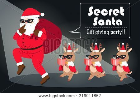 cartoon secret santa on the black background