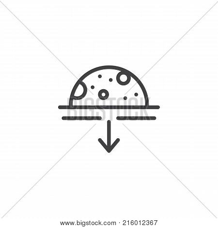 Setting moon line icon, outline vector sign, linear style pictogram isolated on white. Full moon with arrow down symbol, logo illustration. Editable stroke