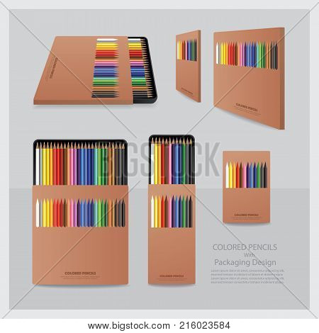 Colour Pencils with Packaging Design Realistic Vector Illustration