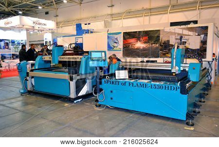 Kiev, Ukraine - November 23, 2017:-Industrial machinery, production aggregation and equipment, mechanical automaton facilities, machine tools and lathes. Industrial technologies, production processes.