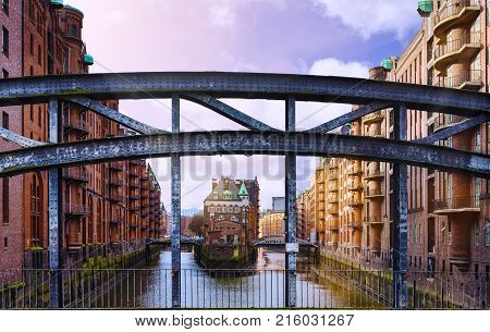 old warehouse district Speicherstadt in Hamburg Germany