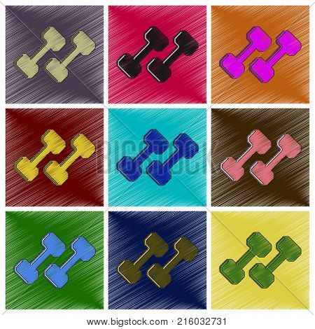 Set of flat shading style icon dumbbells