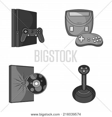 Game console, joystick and disc monochrome icons in set collection for design.Game Gadgets vector symbol stock  illustration.