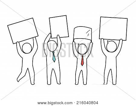 Team of males wearing ties, holding empty sheets of paper in their hands, standing in different poses vector illustration isolated on white