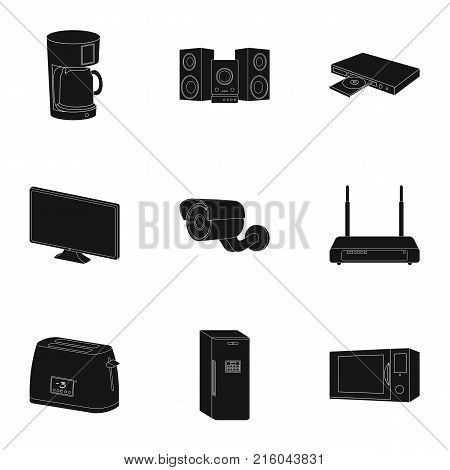 Kitchen appliances black icons in set collection for design.Home appliances and equipment vector symbol stock  illustration.