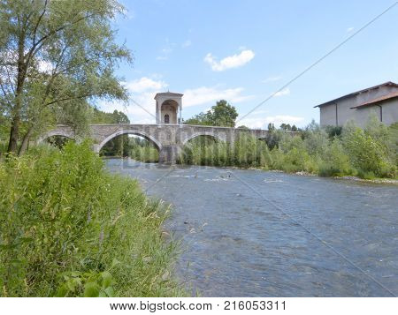 View of the ancient Roman bridge called Pontenove in the Brescia countryside  Lombardy   Italy 
