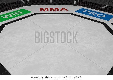 empty mma arena with fans on the background 3d rendering