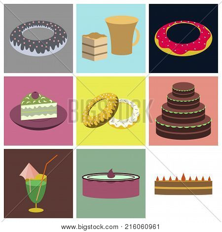 Set icons in flat design Cakes desserts
