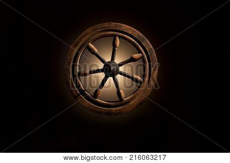 Vintage spinning wheel on dark background.Life circle concept.