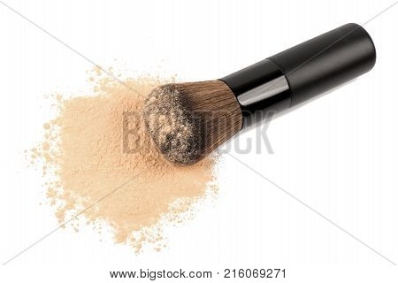 Make up powder with brush on white background