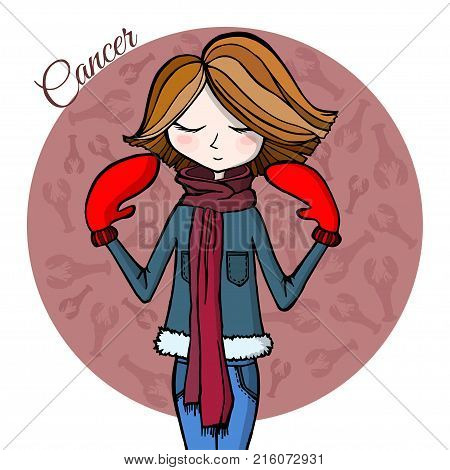 Cartoon cute girl Zodiac signs collection. Cancer